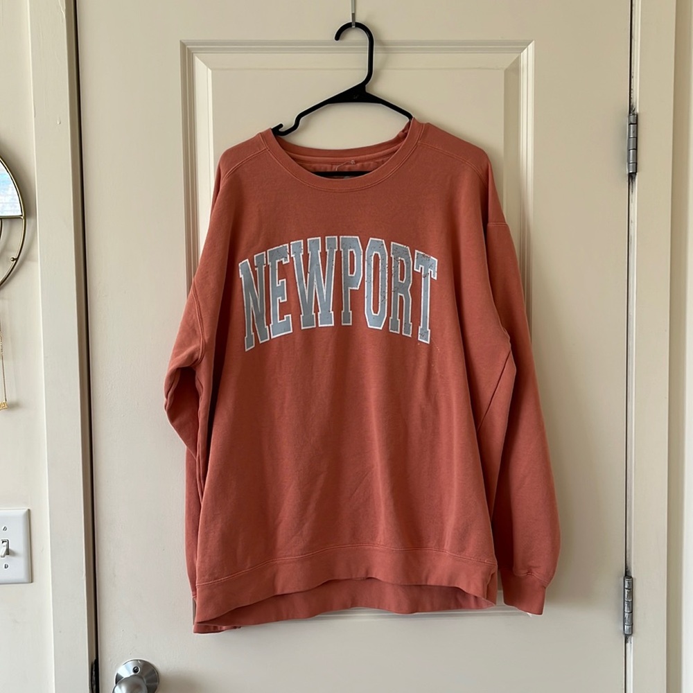 Coral distressed Newport crew neck